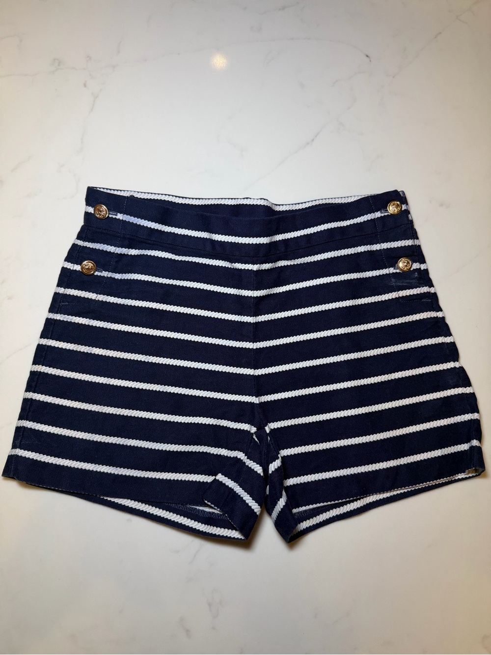 Janie and Jack Girls Size 7 Navy White Nautical Sailor Shorts Gold Buttons